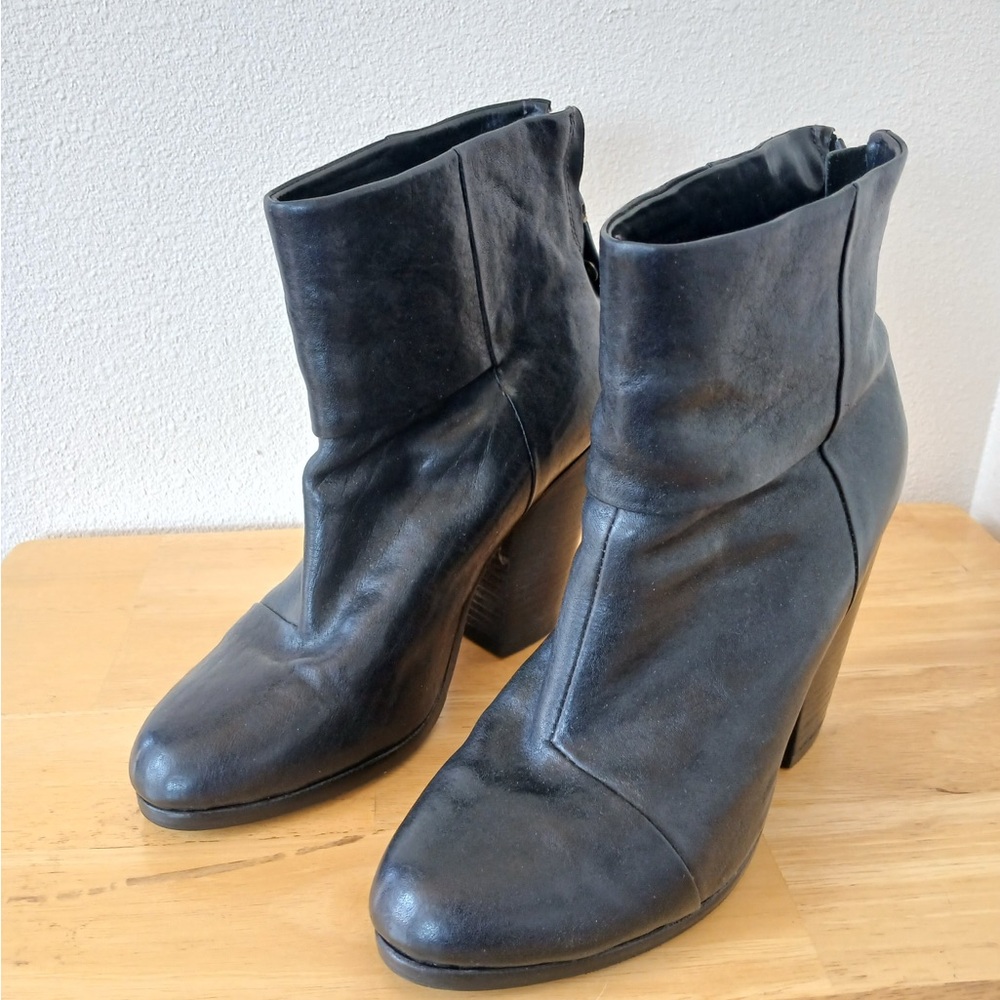 Rag & Bone Newbury Classic Black Leather Ankle Boots Size 36.5